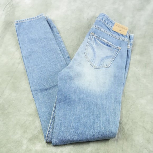 NEW HOLLISTER California SKINNY JEGGINGS Blue Distressed Rhinestones 23x31 NWOT - Picture 7 of 12
